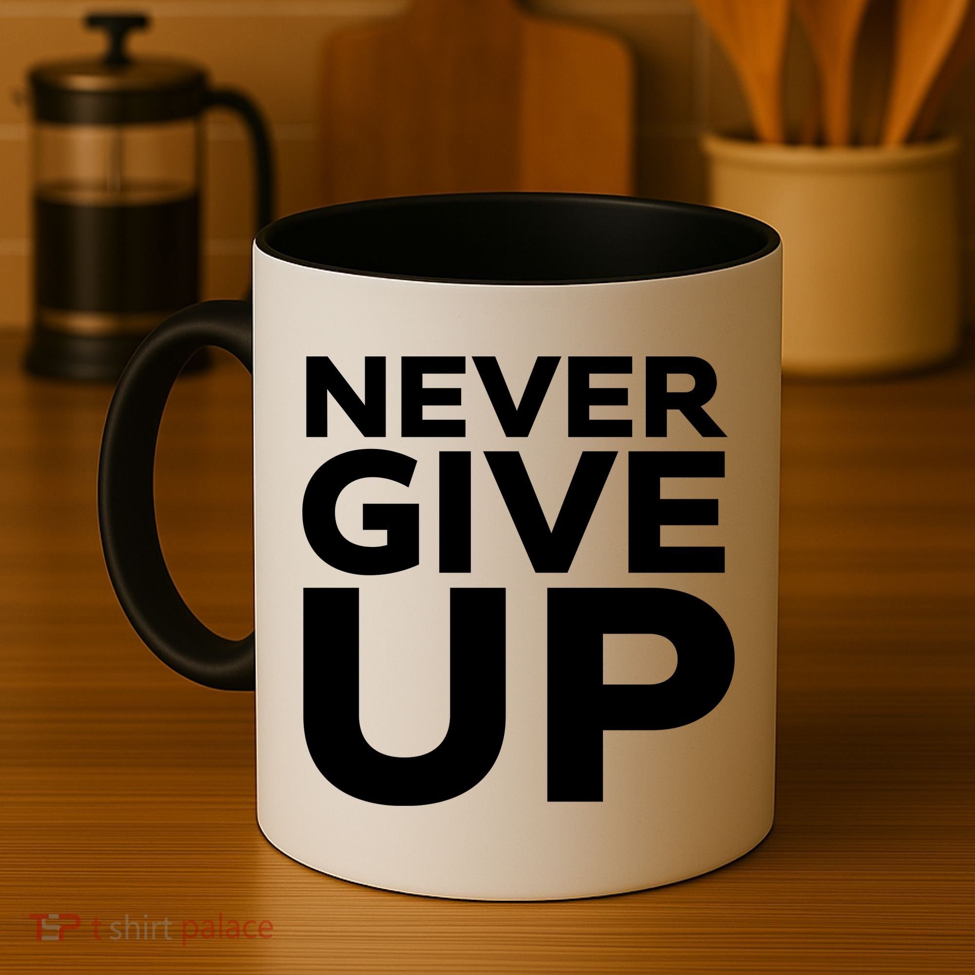 Never Ever Give Up Inspirational Motivational Quotes Saying Coffee Mug