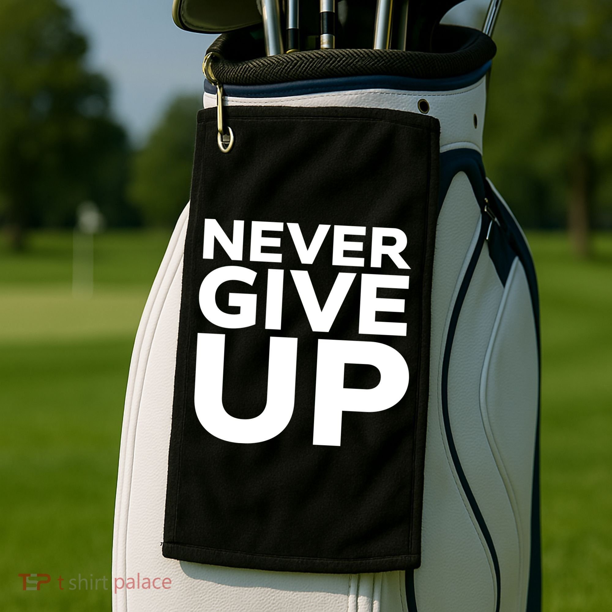 Never Ever Give Up Inspirational Motivational Quotes Saying Golf Towel
