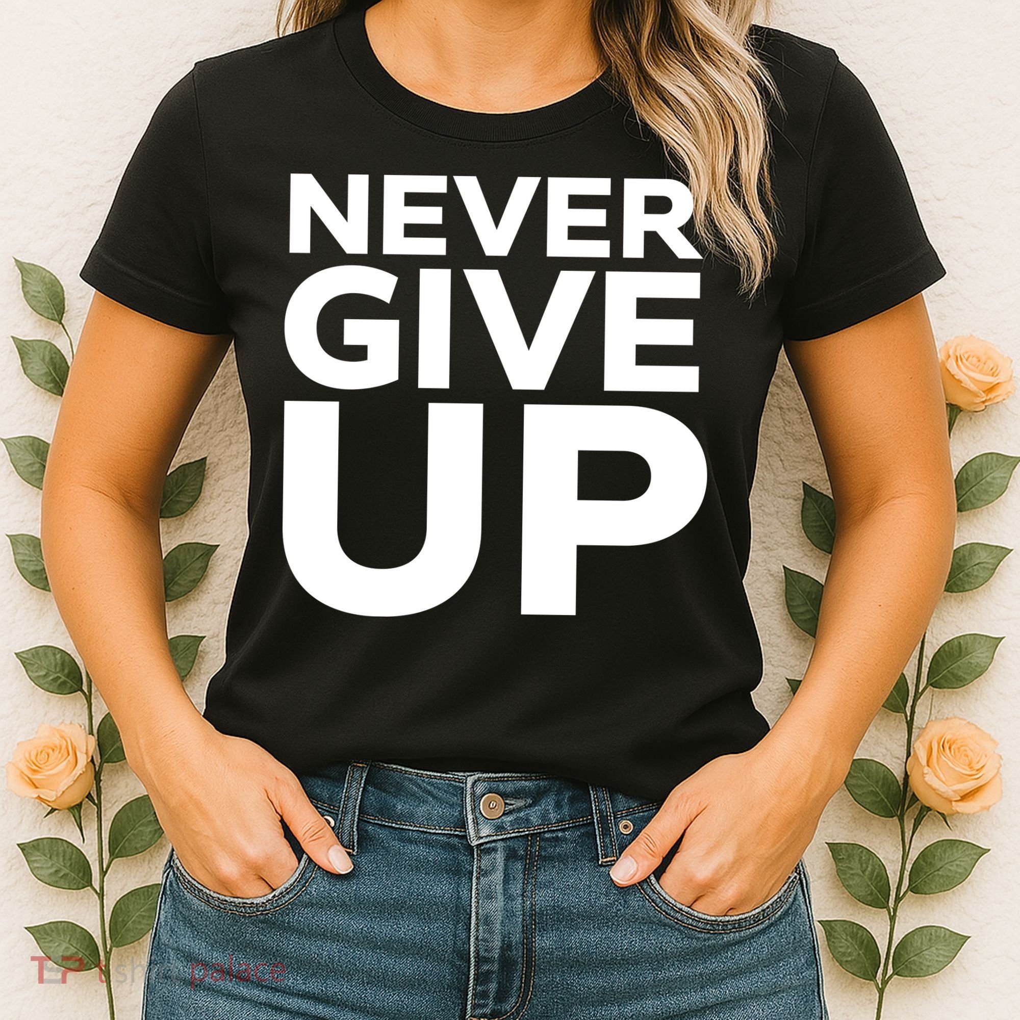 Never Ever Give Up Inspirational Motivational Quotes Saying Women's T-Shirt