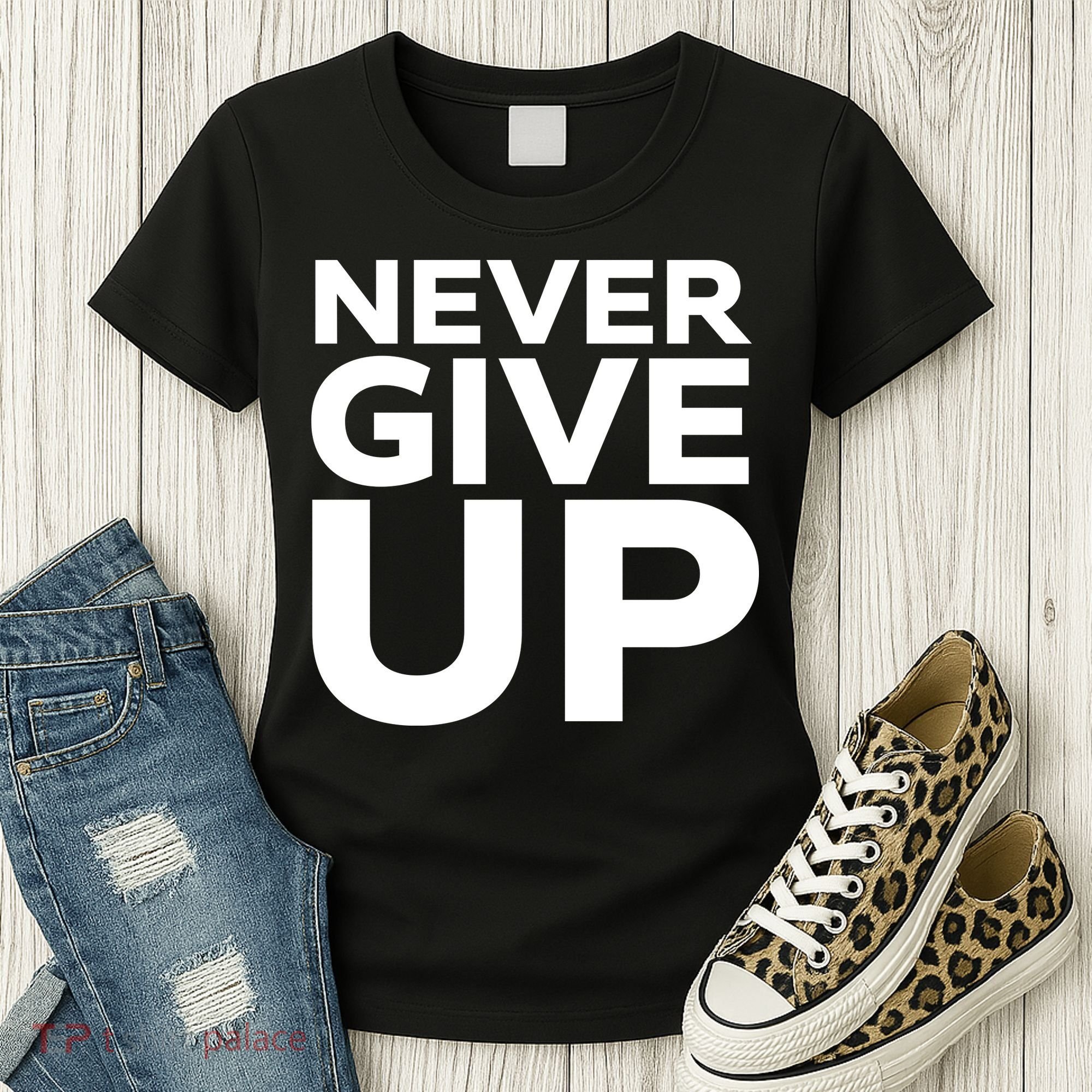 Never Ever Give Up Inspirational Motivational Quotes Saying Women's T-Shirt
