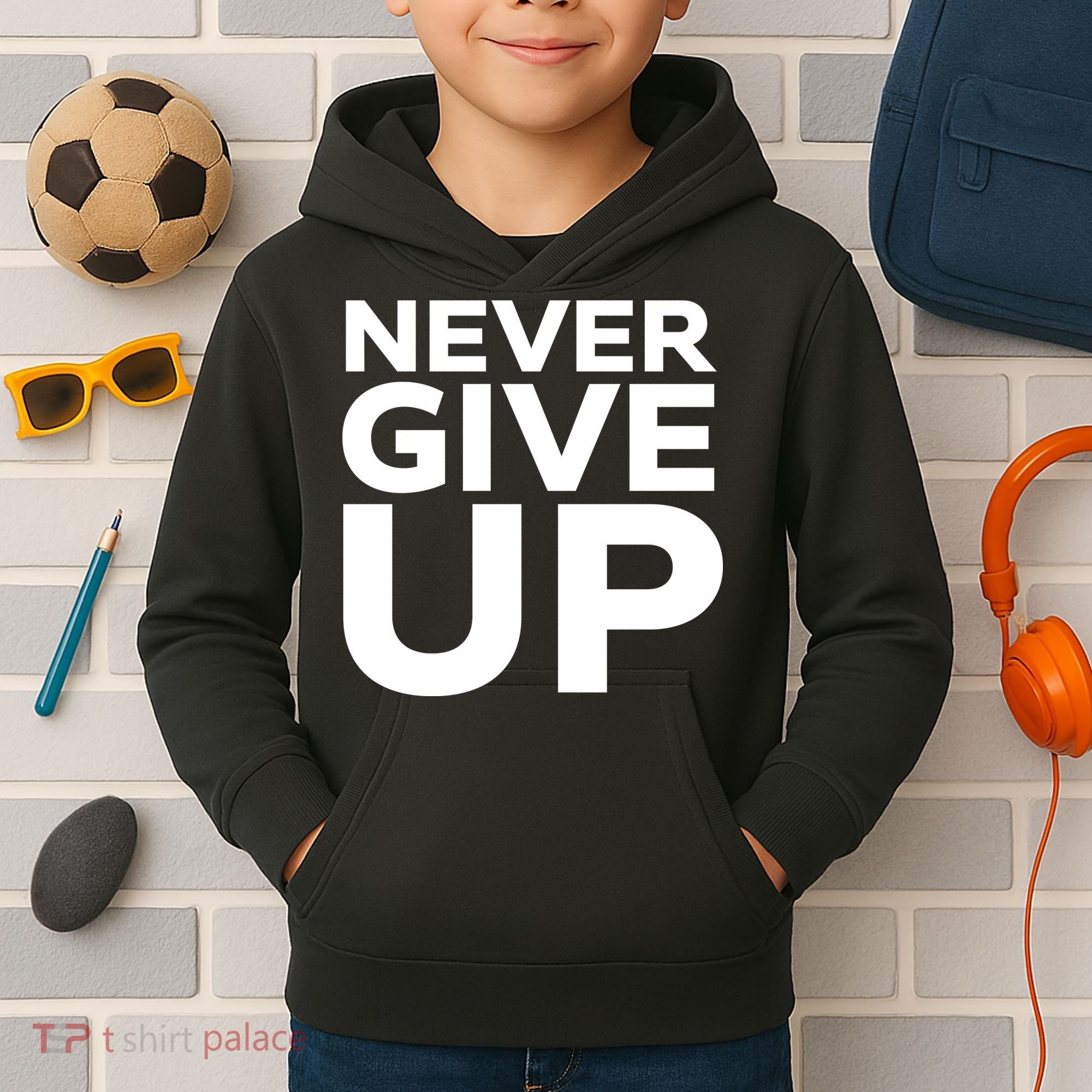 Never Ever Give Up Inspirational Motivational Quotes Saying Kids Hoodie