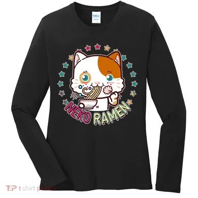 Neko Ramen Noodle Cat Women's Long Sleeve Shirt