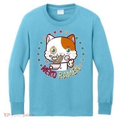 Neko Ramen Noodle Cat Kids Long Sleeve Shirt