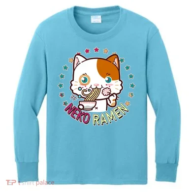Neko Ramen Noodle Cat Kids Long Sleeve Shirt
