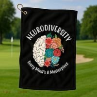 Neurodiversity Every Minds A Masterpiece Brain Floral Golf Towel thumb 1