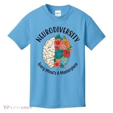 Neurodiversity Every Minds A Masterpiece Brain Floral Kids T-Shirt