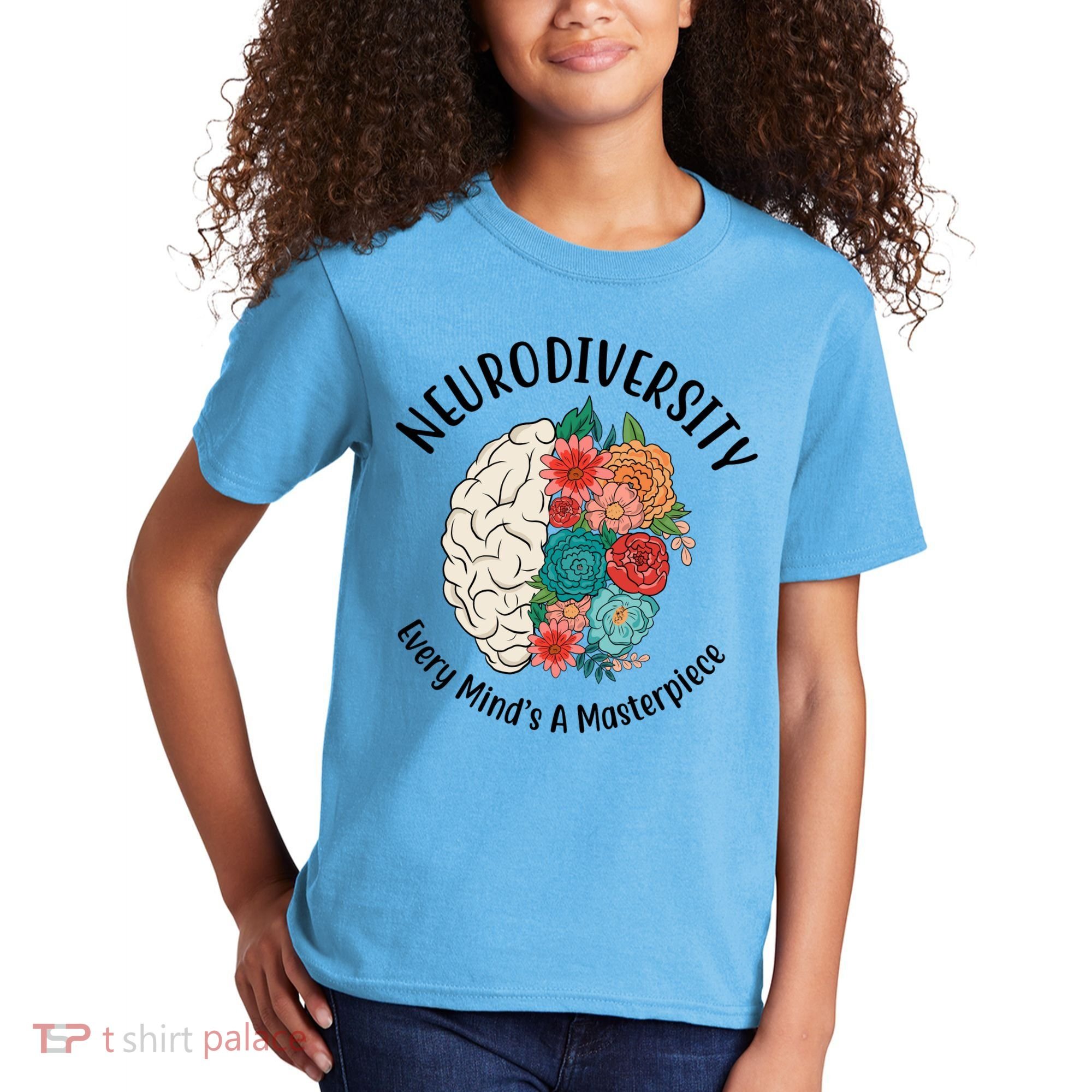 Neurodiversity Every Minds A Masterpiece Brain Floral Kids T-Shirt