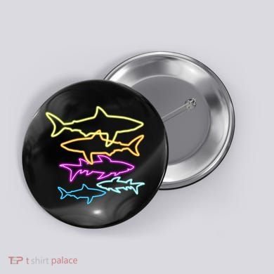 Neon Colorful Sharks  Button