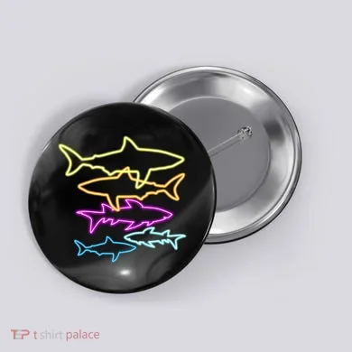 Neon Colorful Sharks  Button