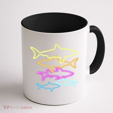 Neon Colorful Sharks  Coffee Mug back