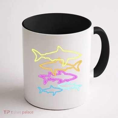 Neon Colorful Sharks  Coffee Mug back