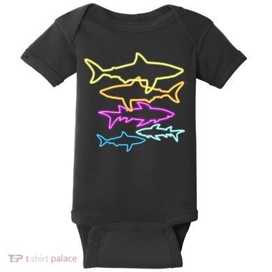 Neon Colorful Sharks  Baby Bodysuit
