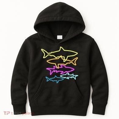 Neon Colorful Sharks  Kids Hoodie