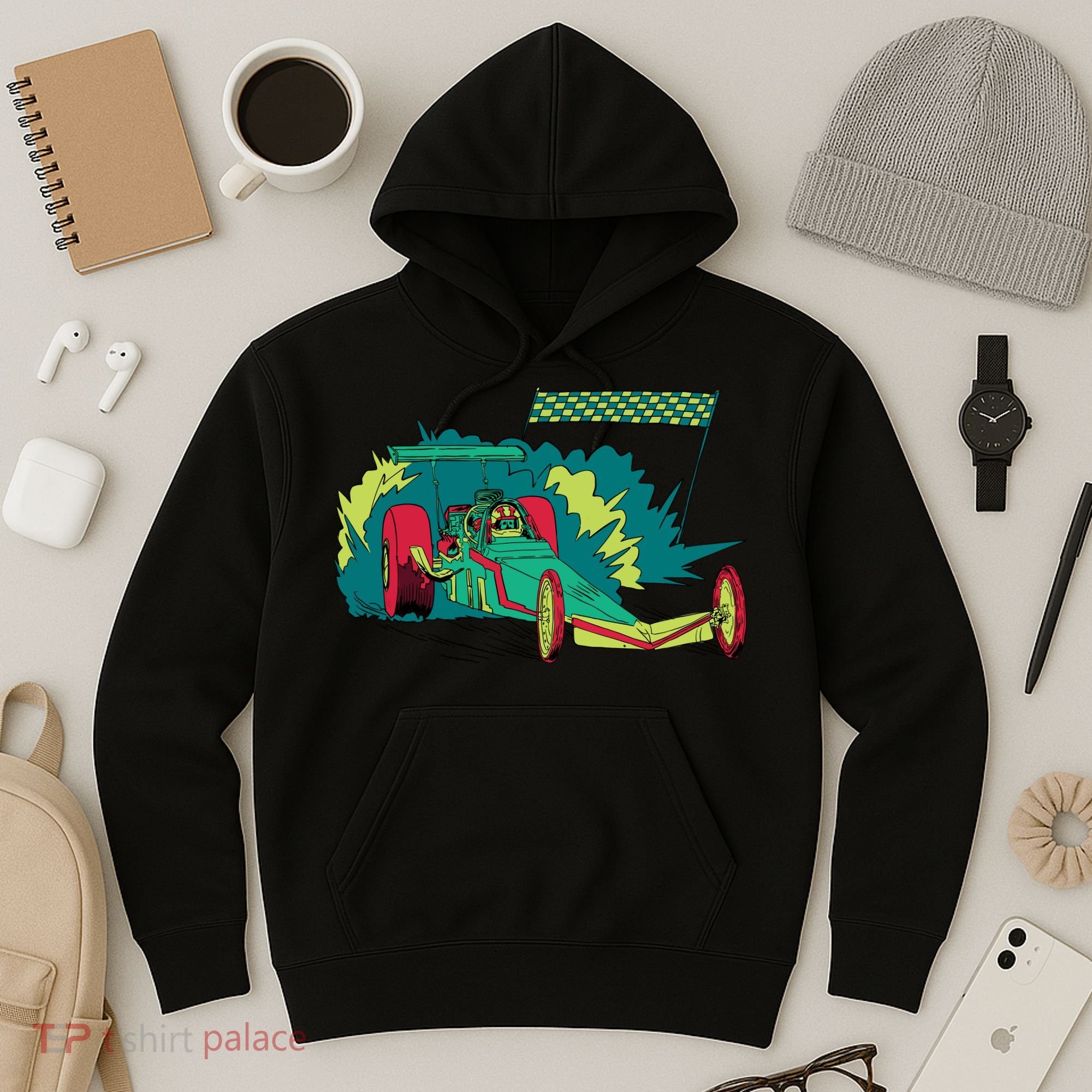 Neon Drag Racing Car Hoodie