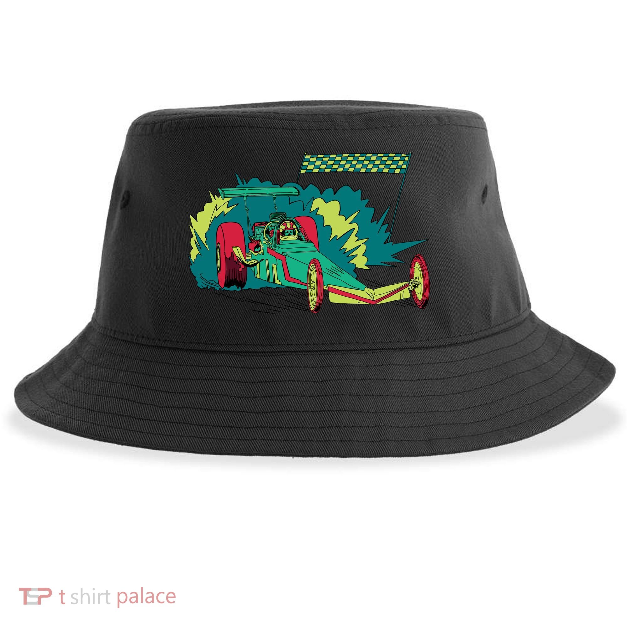 Neon Drag Racing Car Sustainable Bucket Hat