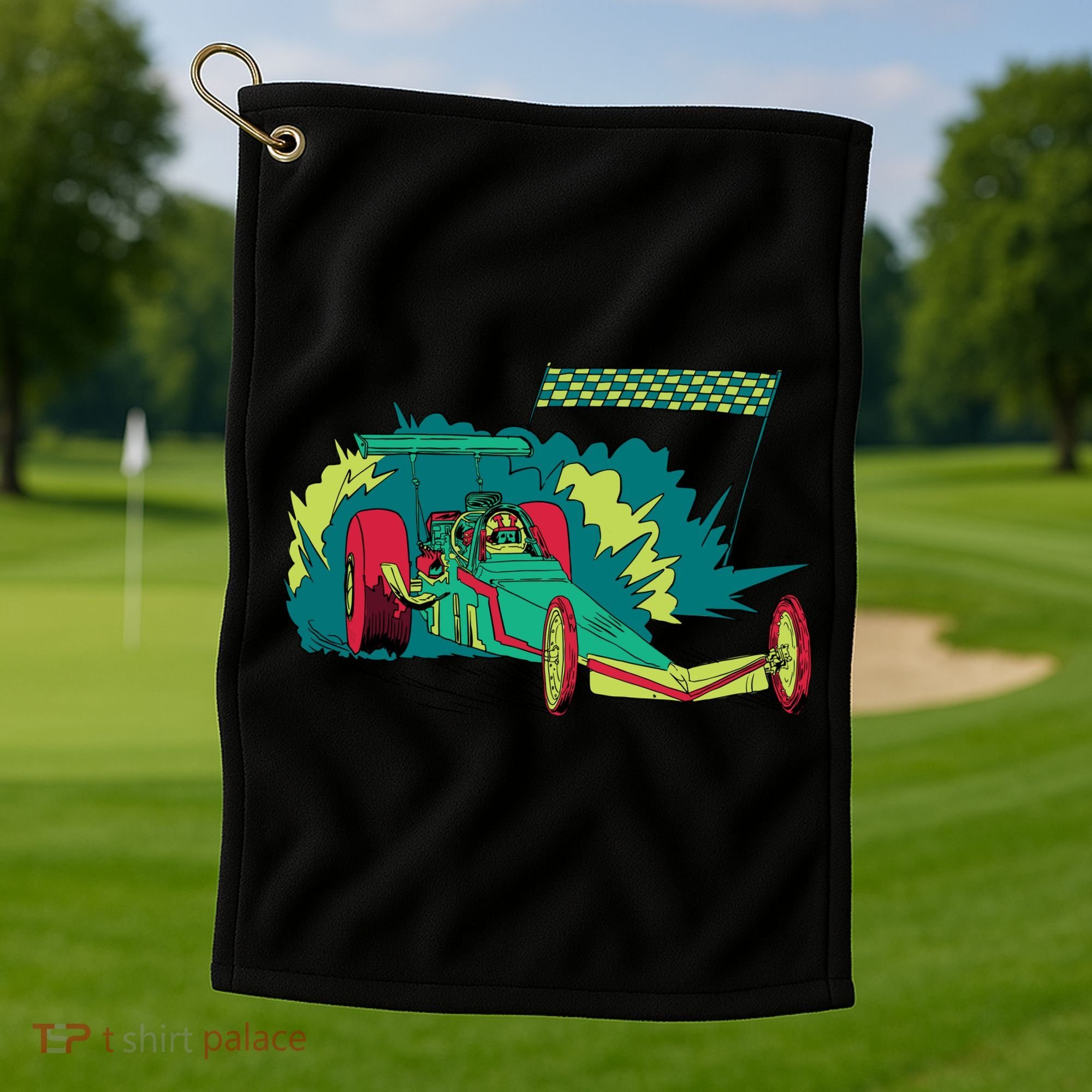 Neon Drag Racing Car Golf Towel