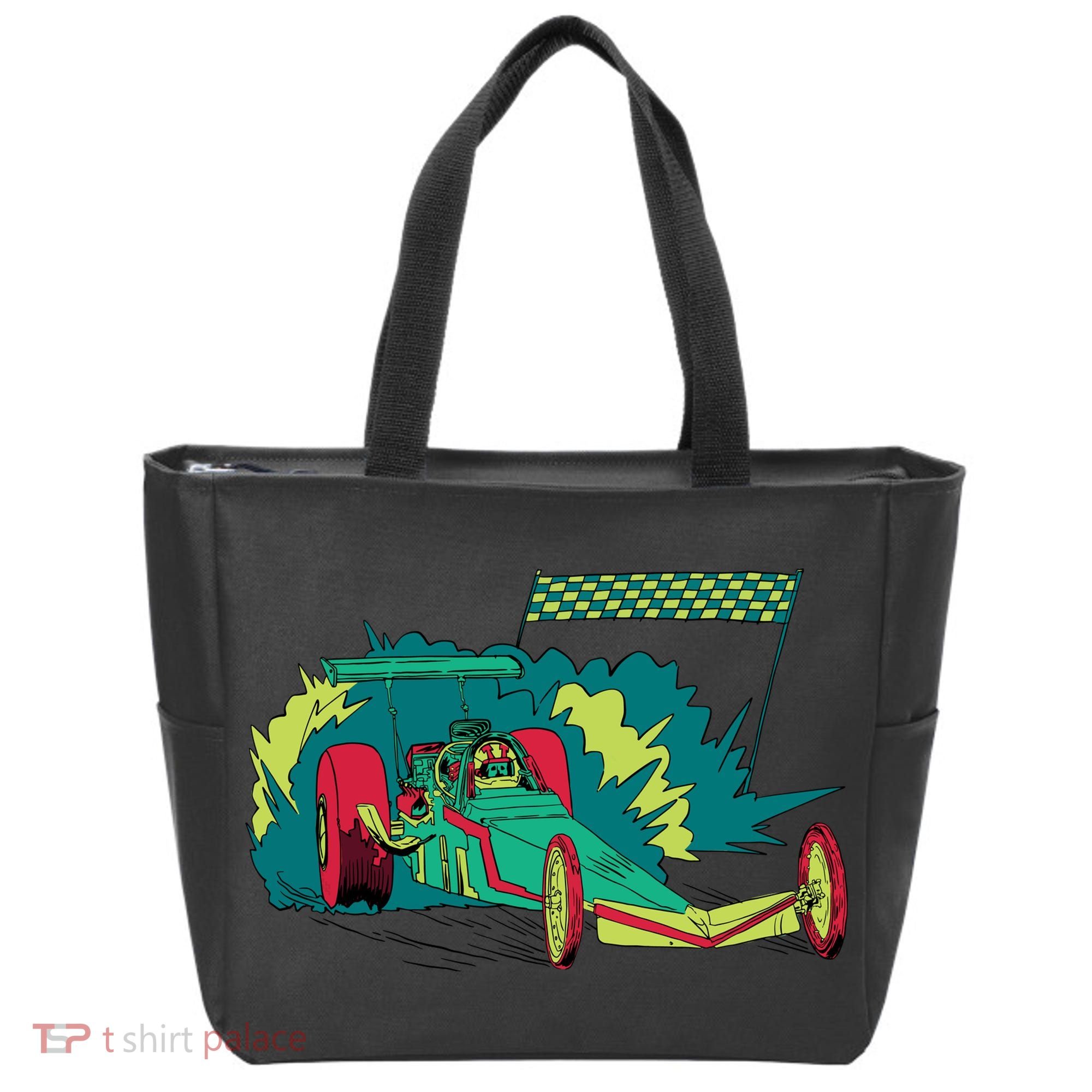 Neon Drag Racing Car Tote Bag