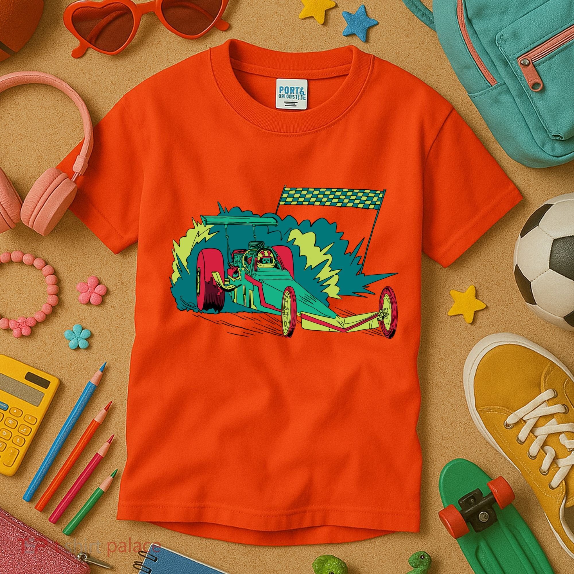 Neon Drag Racing Car Kids T-Shirt