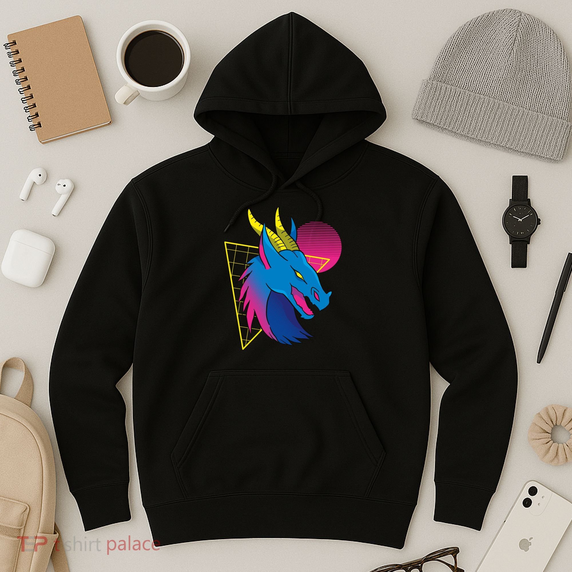 Neon Dragon Face Hoodie