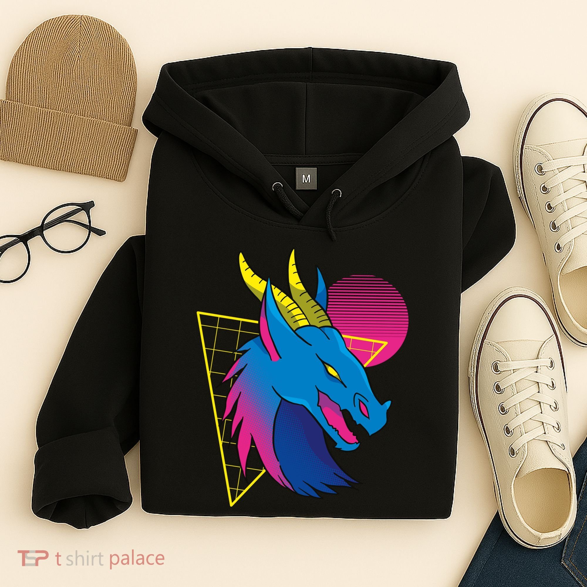Neon Dragon Face Hoodie