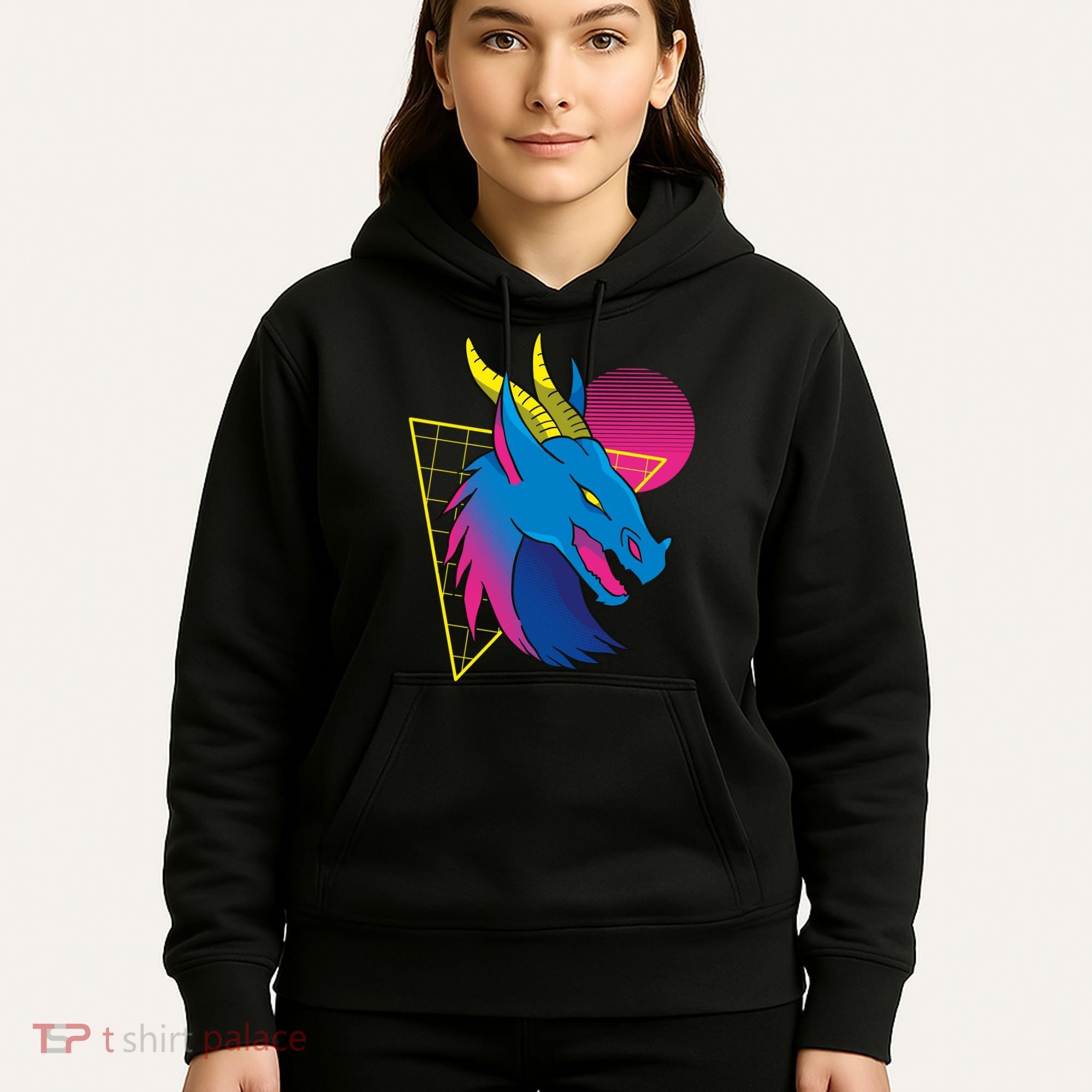 Neon Dragon Face Hoodie