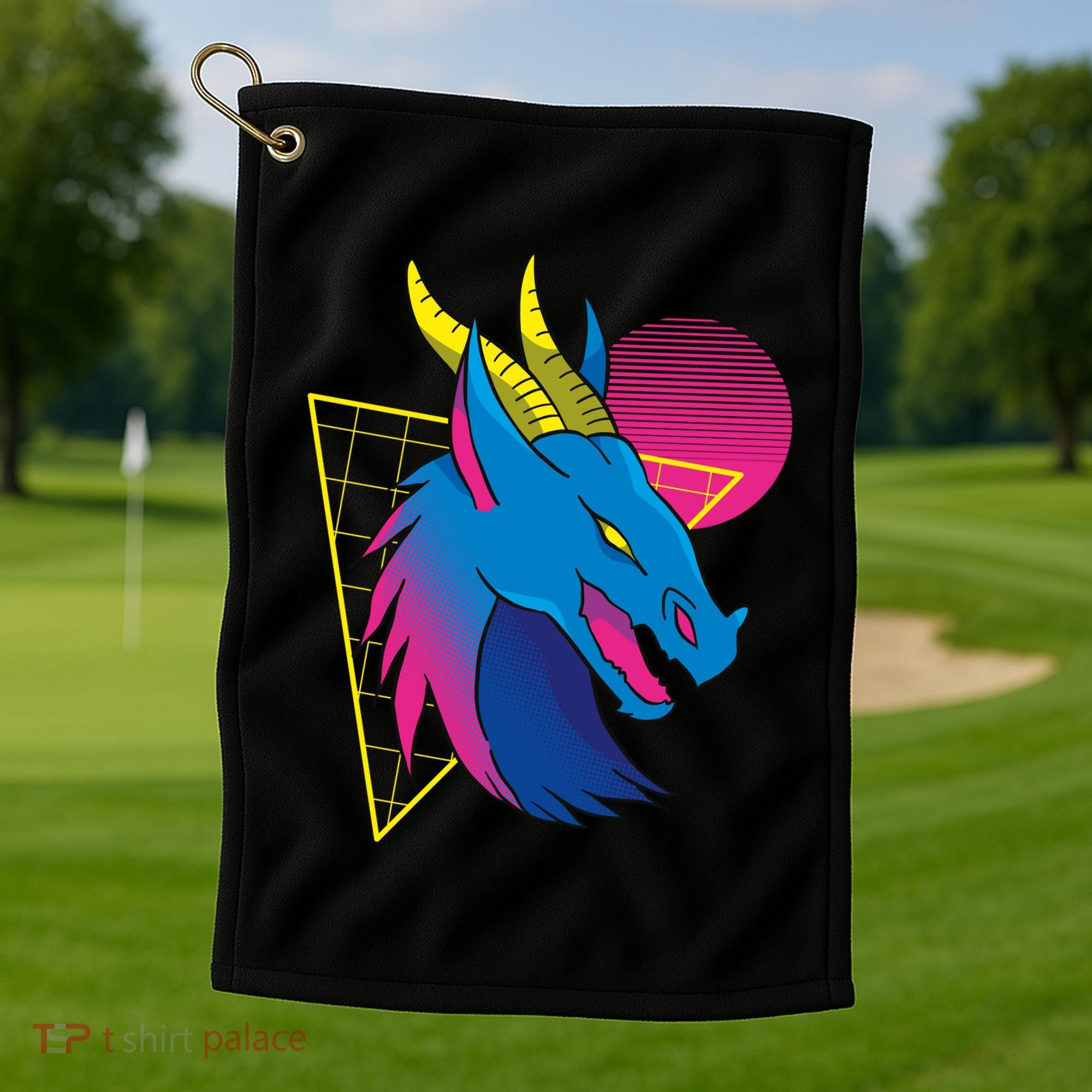 Neon Dragon Face Golf Towel