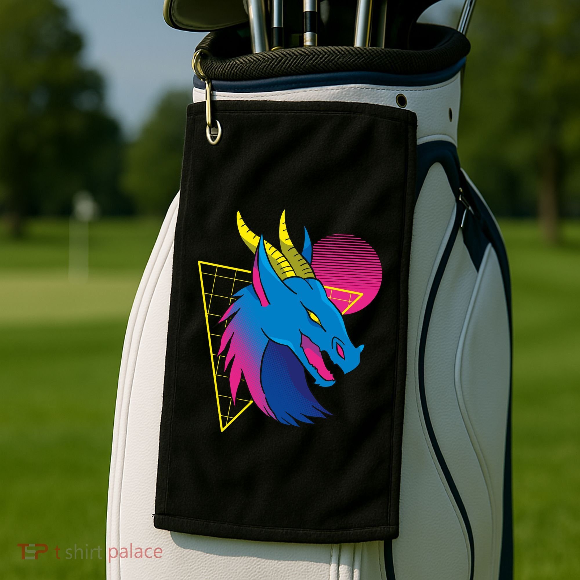 Neon Dragon Face Golf Towel