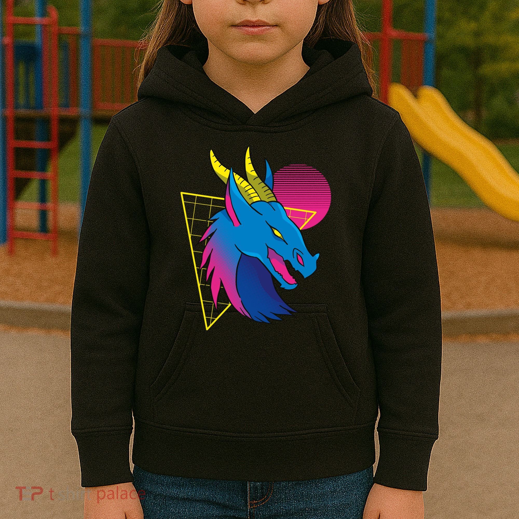 Neon Dragon Face Kids Hoodie