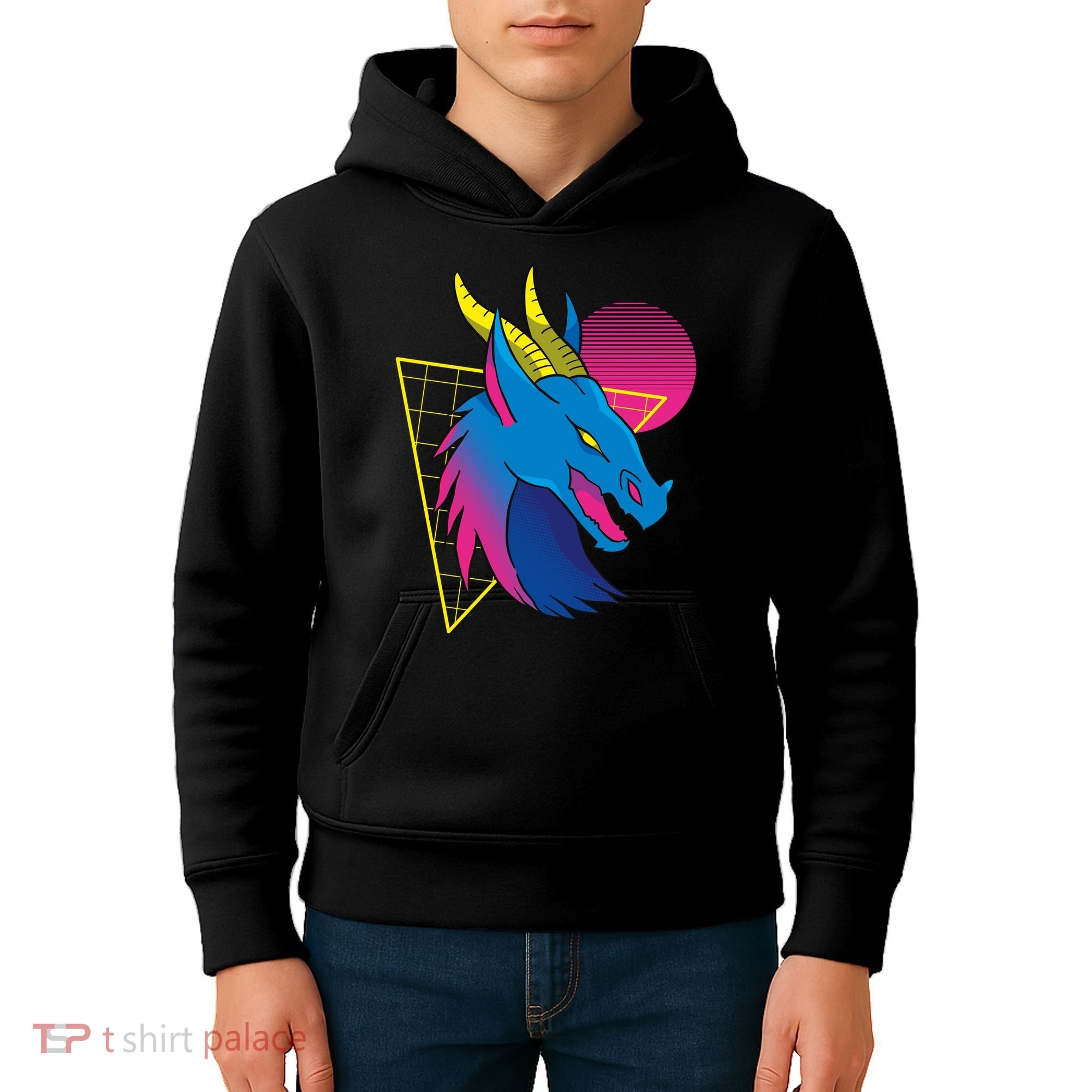 Neon Dragon Face Kids Hoodie
