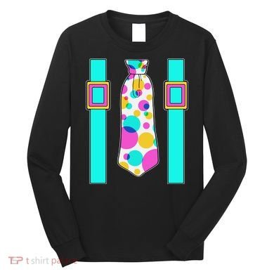 Neon Polka Dot 80s Party Tie And Suspenders Long Sleeve Shirt