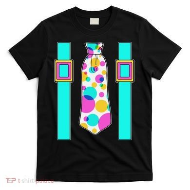 Neon Polka Dot 80s Party Tie And Suspenders T-Shirt