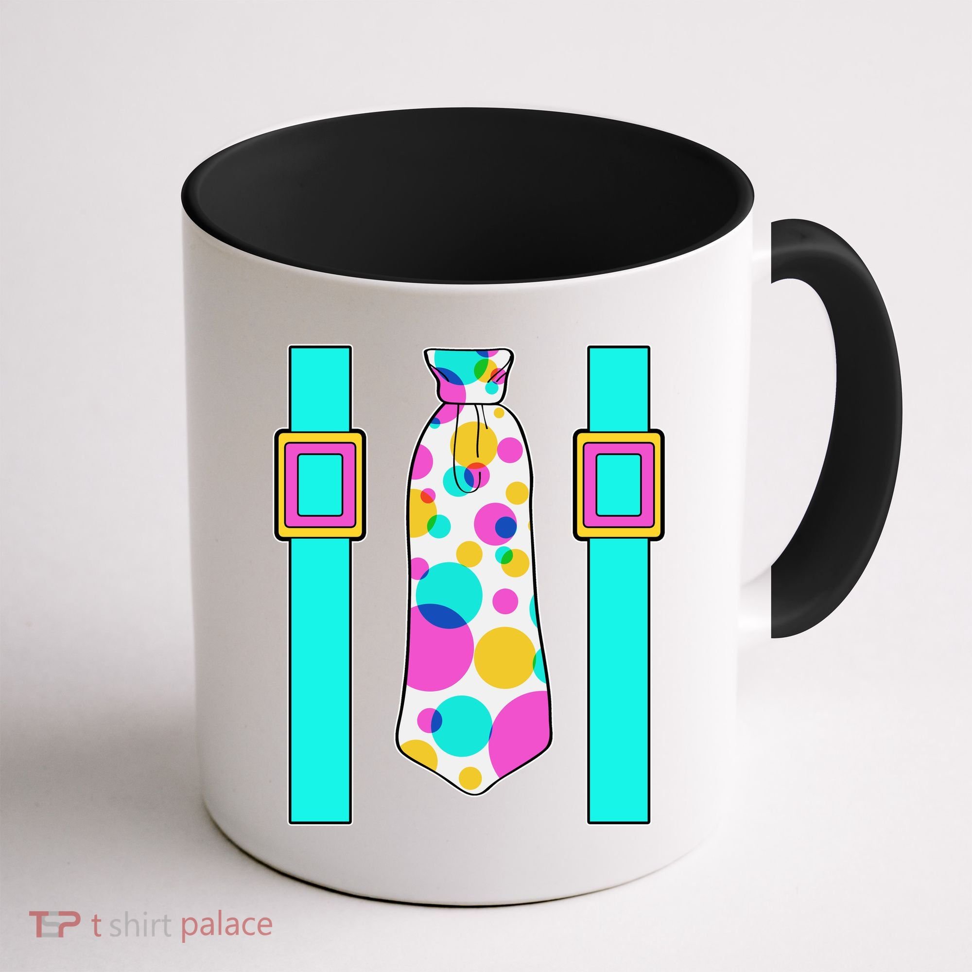 Neon Polka Dot 80s Party Tie And Suspenders Coffee Mug