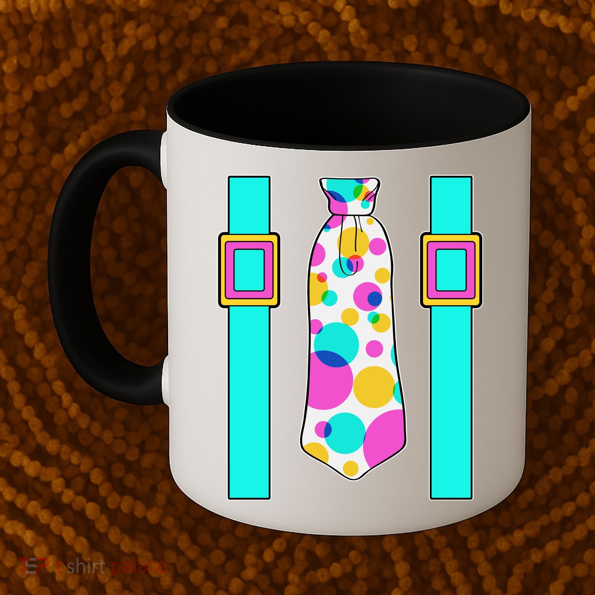 Neon Polka Dot 80s Party Tie And Suspenders Coffee Mug