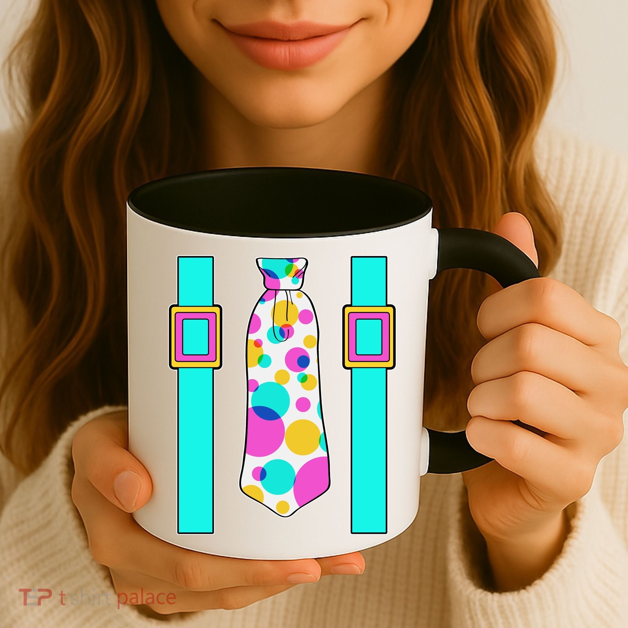 Neon Polka Dot 80s Party Tie And Suspenders Coffee Mug