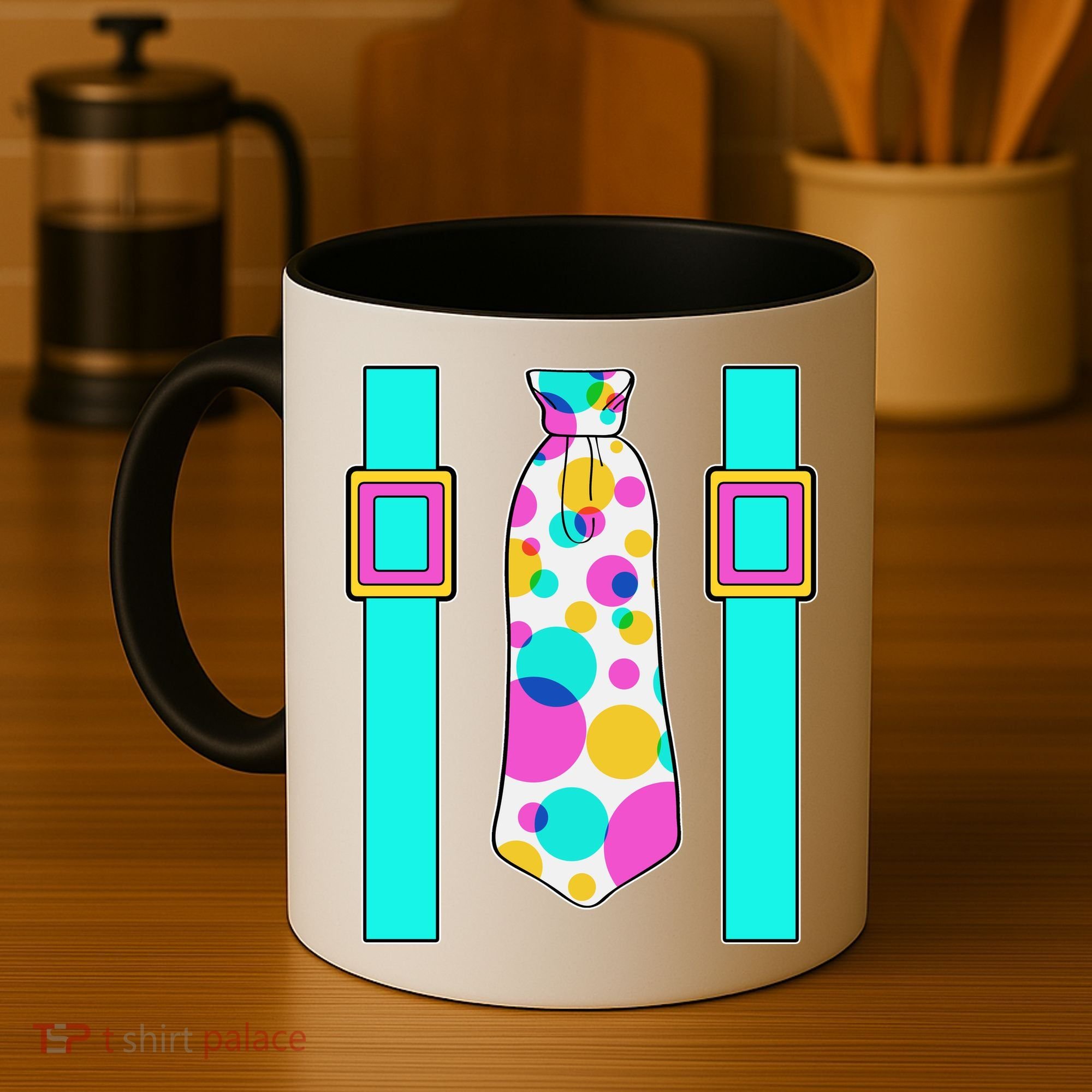Neon Polka Dot 80s Party Tie And Suspenders Coffee Mug