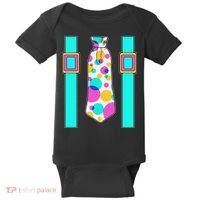 Neon Polka Dot 80s Party Tie And Suspenders Baby Bodysuit thumb 0