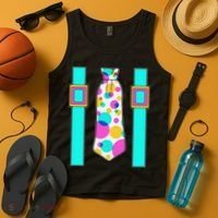 Neon Polka Dot 80s Party Tie And Suspenders Tank Top thumb 4
