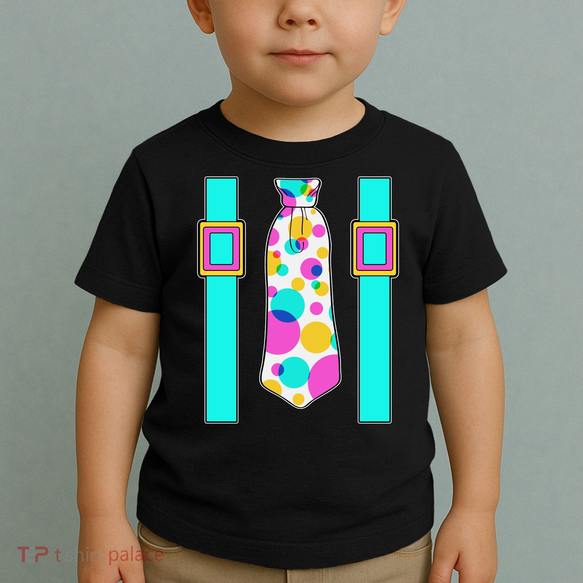 Neon Polka Dot 80s Party Tie And Suspenders Toddler T-Shirt