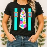 Neon Polka Dot 80s Party Tie And Suspenders Women's T-Shirt thumb 2