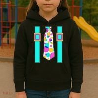 Neon Polka Dot 80s Party Tie And Suspenders Kids Hoodie thumb 3