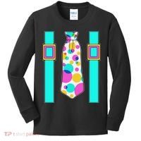 Neon Polka Dot 80s Party Tie And Suspenders Kids Long Sleeve Shirt thumb 0
