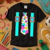 Neon Polka Dot 80s Party Tie And Suspenders Kids T-Shirt thumb 3