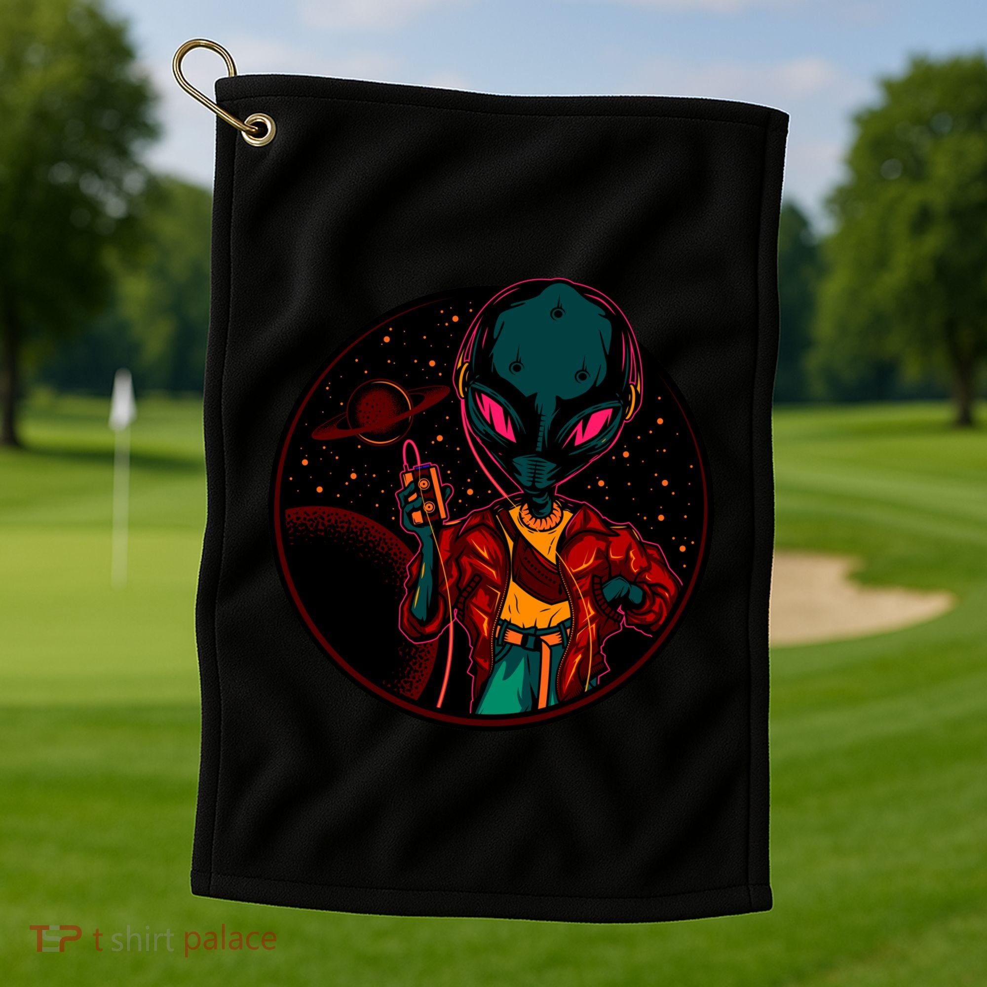 Neon Space Alien Golf Towel