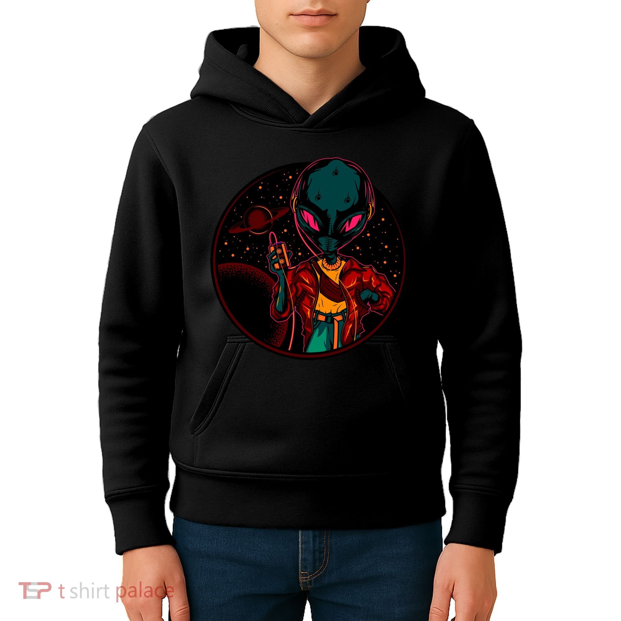 Neon Space Alien Kids Hoodie