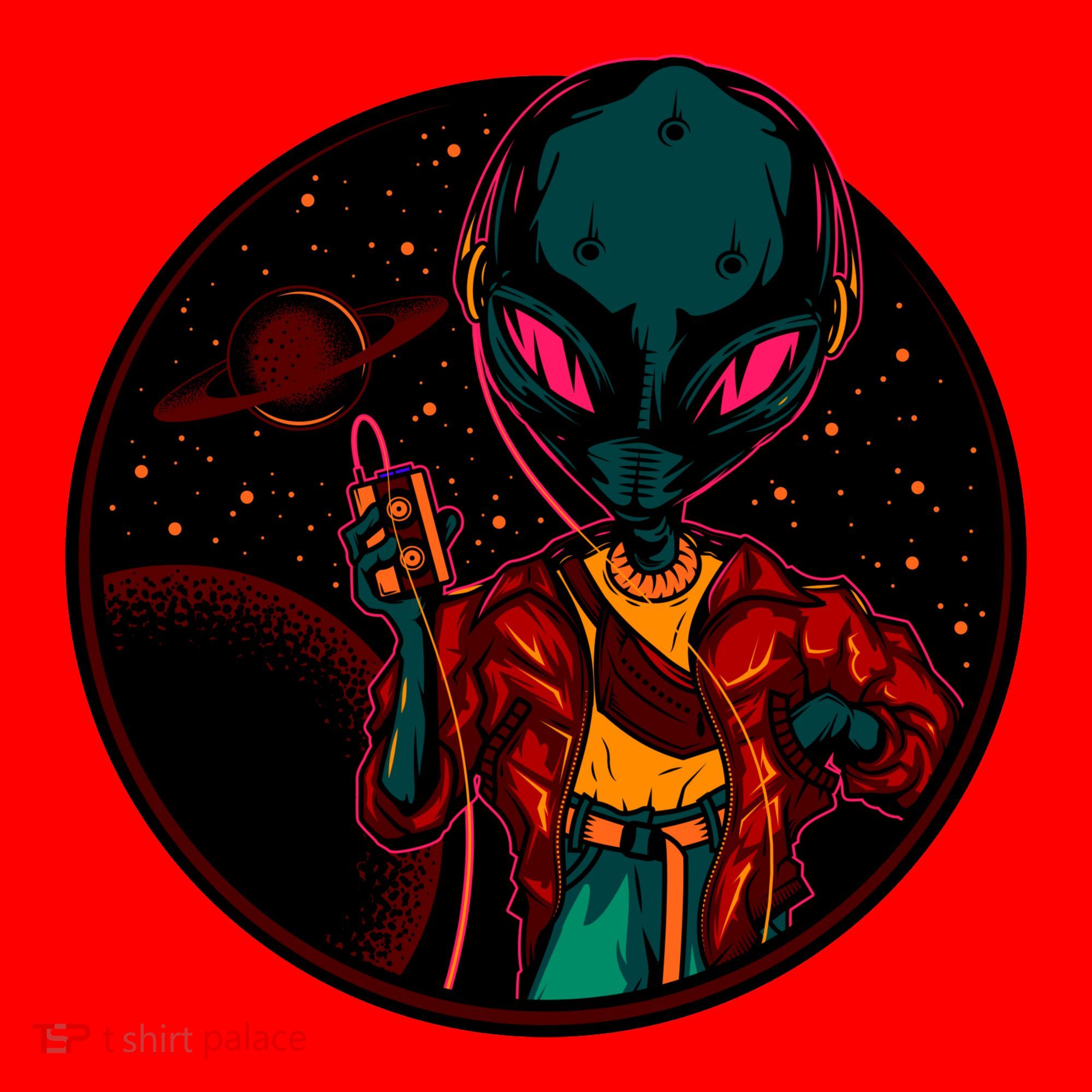 Neon Space Alien Santa Hat