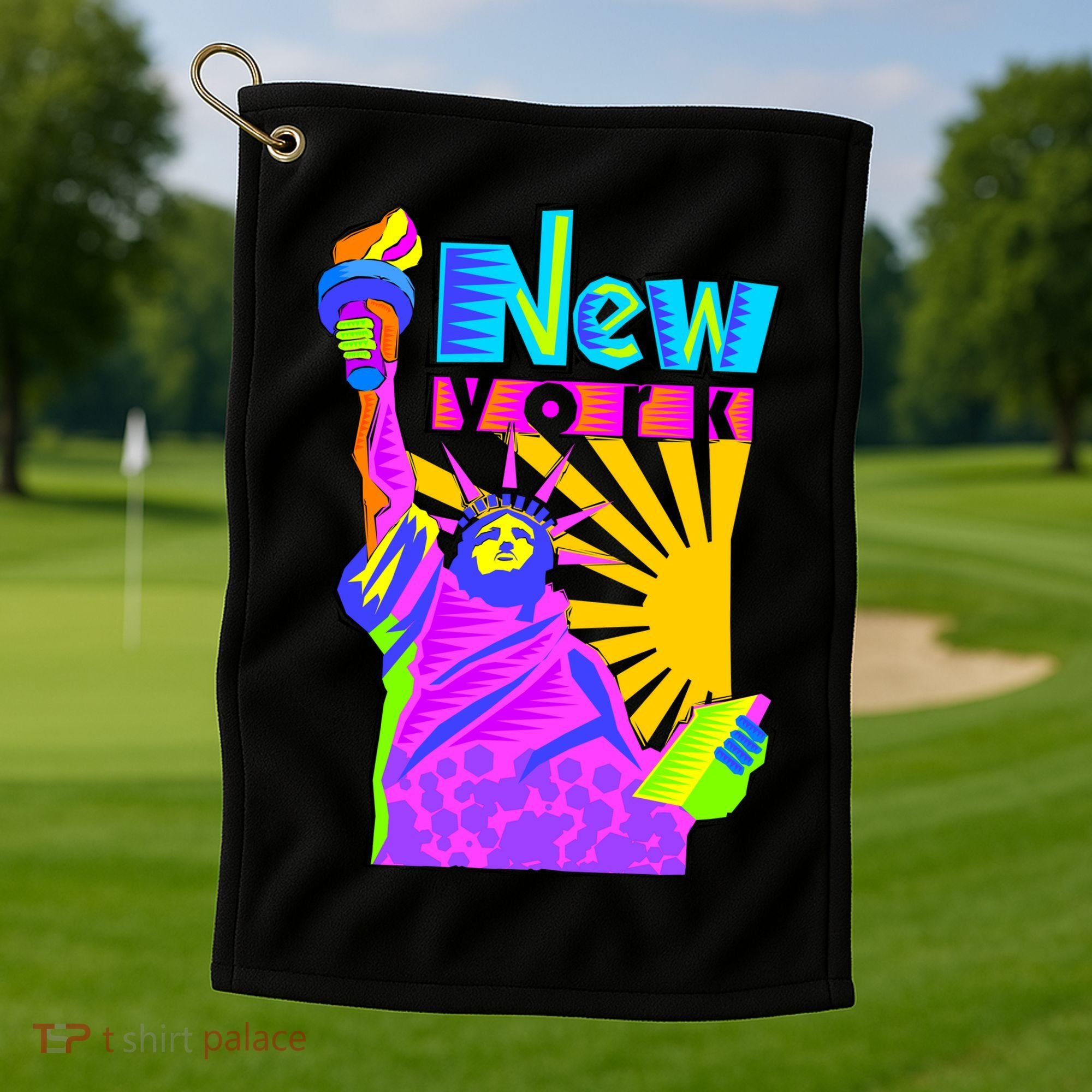 Neon Statue of Liberty Golf Towel