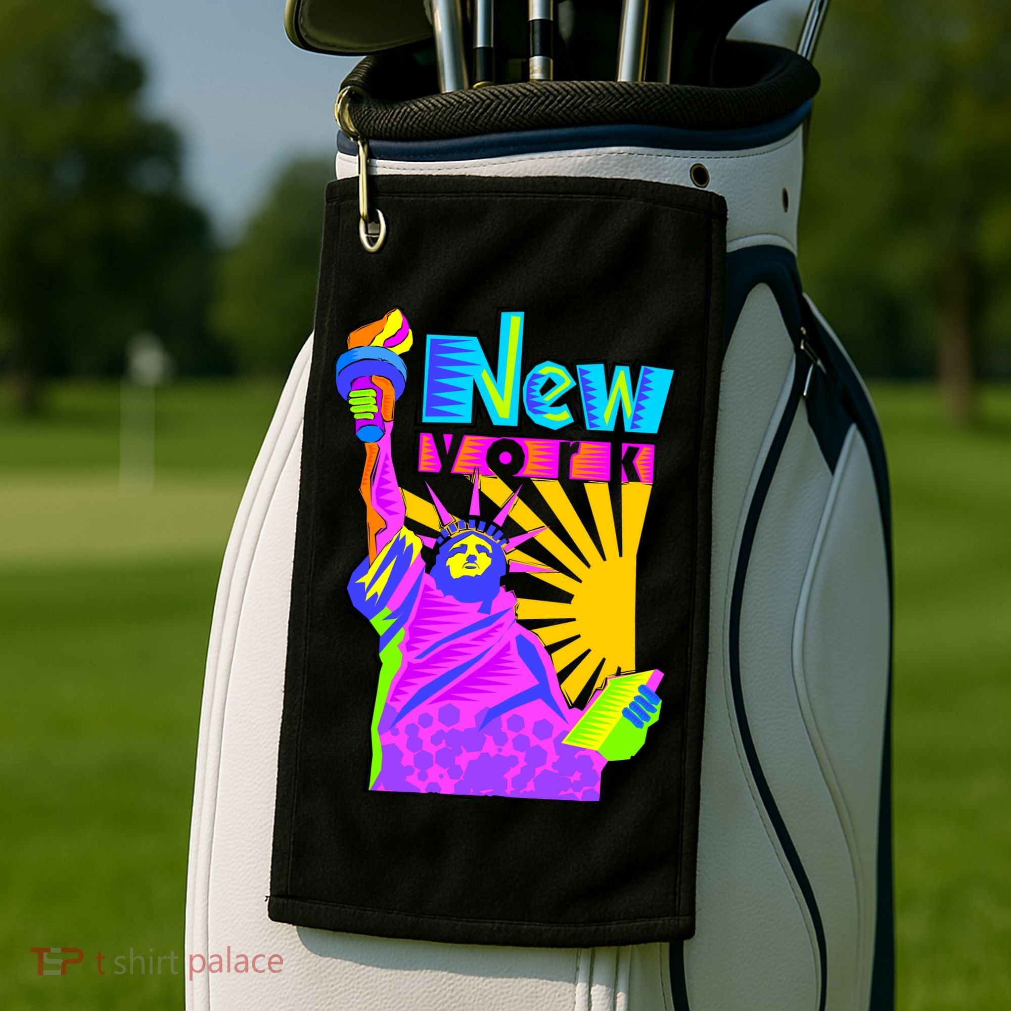 Neon Statue of Liberty Golf Towel