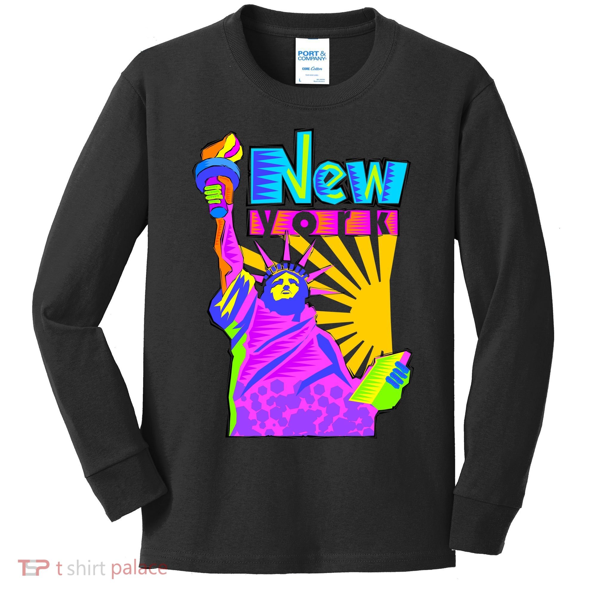 Neon Statue of Liberty Kids Long Sleeve Shirt