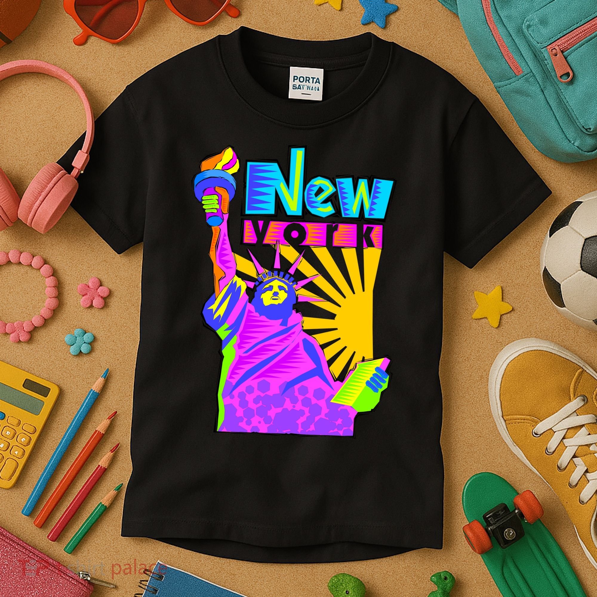 Neon Statue of Liberty Kids T-Shirt