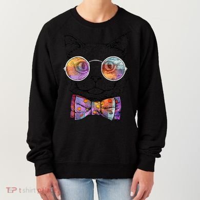 Nerd Cat With Glasses and Bow Tie Women's Sweatshirt